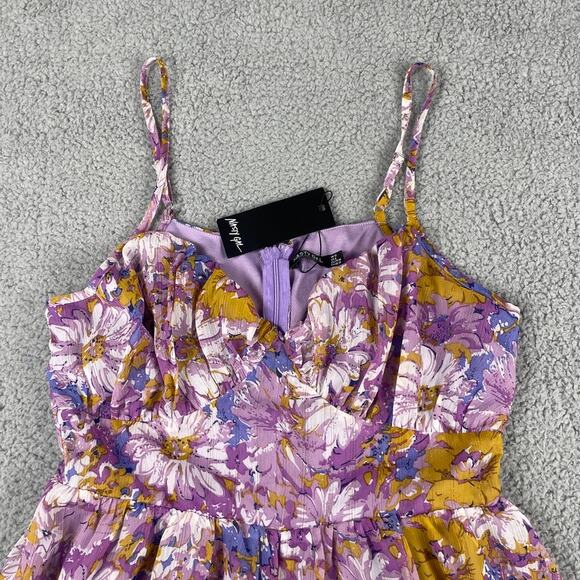 Nasty Gal Women's US 8 Purple Petite Floral Bust Detail Zip Up Playsuit - Picture 2 of 12